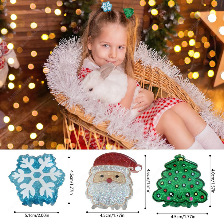 BASEMMAHER Christmas Snowflake Hair Claw Clips for Women Santa Claus Xmas Tree Hairpins Barrettes Tortoise Nonslip Stron