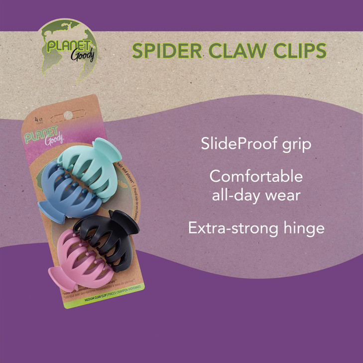 GOODY Planet Spider Claw Hair Clip 4Count Assorted Bright Colors Medium to Long Hair Longlasting Will Not Slip PainFree