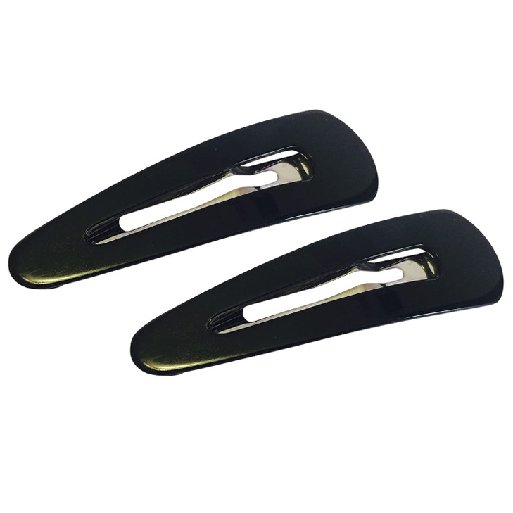 French Amie Clic Clac Pair of Large Black Handmade Cellulose Snap Hair Pin Clip