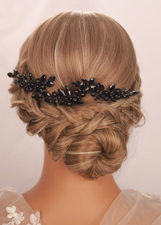 Kercisbeauty 3pcs Dainty Black Rhinestones Beads Hair Pins Wedding Bridal Black Hair Jewelry Women Girls Prom Haloween P