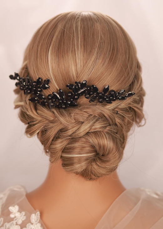 Kercisbeauty 3pcs Dainty Black Rhinestones Beads Hair Pins Wedding Bridal Black Hair Jewelry Women Girls Prom Haloween P