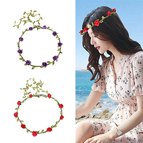Rocutus 10pcs Bohemian Flower Crown Floral Wreath Garland Headbands for Women 10 Pieces