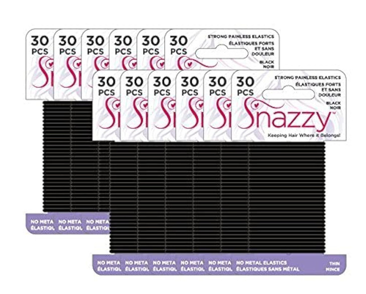 Snazzy Black Hair Bands Thin 360pcs Soft Painless No Damage Hair Elastics Ties Twists 90mm in Length and 2mm in Width St