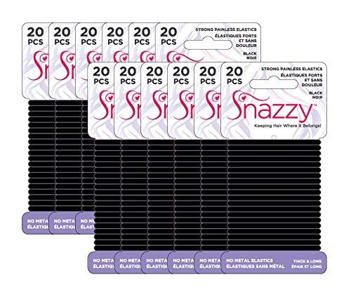 Snazzy Black Hair Bands Thick 240pcs Soft Painless No Damage Hair Elastics Ties Twists 140mm in Length and 4mm in Width