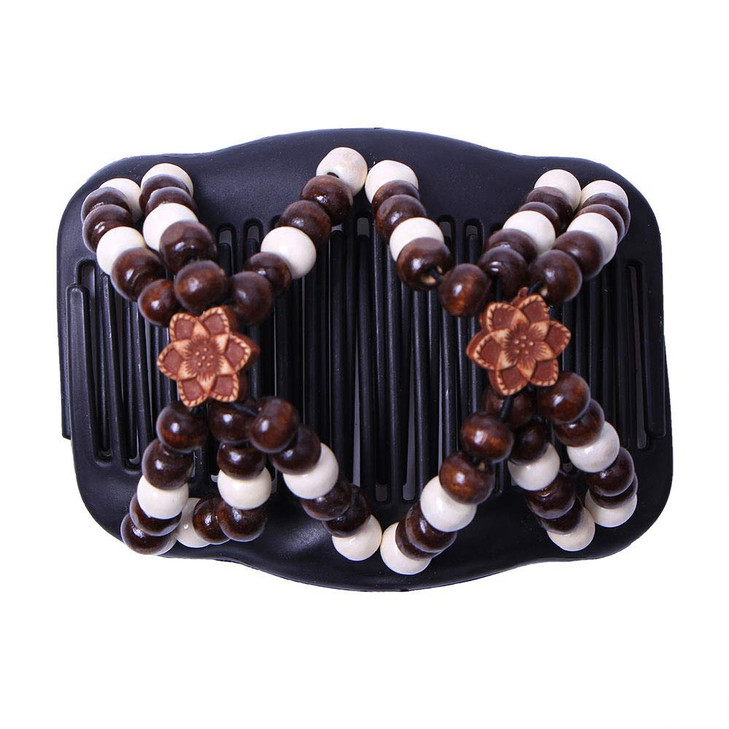 LOVEF Thick Hair Clip Magic Wood Beads Double Hair Comb Clip Stretch Combs for Hair Fashion Design Multi Butterfly Bun M