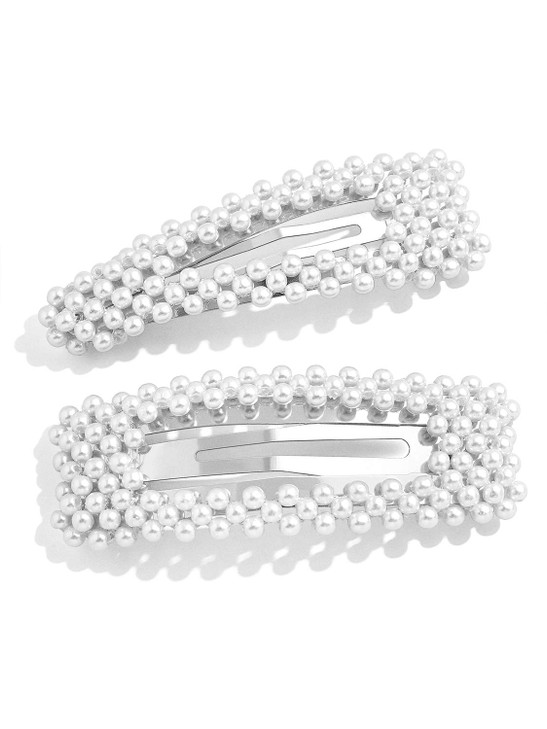 Pearls Hair Clips Silver Wedding Decorative Hair Pins Barrettes Large for Women Bridal Bridesmaid Flower Girls Her Valen