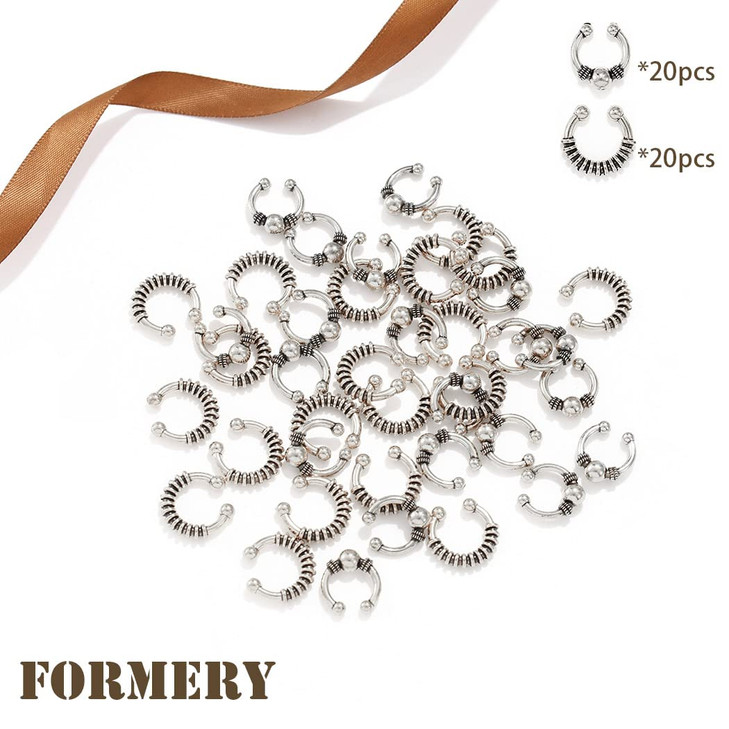 Formery Cornrows Braided Accessories Silver Metal Loc Hair Beads Jewelry African Deadlock Cuff Ring Jewels for Black Wom