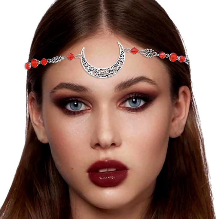 Tgirls Boho Cresent Moon Head Chain Crystal Headpieces Vintage Hair Accessories for Women and Girls TL101S4