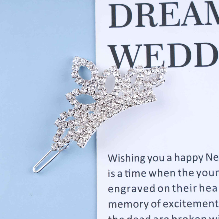 Allereyae Crystal Tiaras Crown Hair Clip Barrette Rhinestone Crown Hairpins Barrette Silver CZ Crown Head Clip Headwear