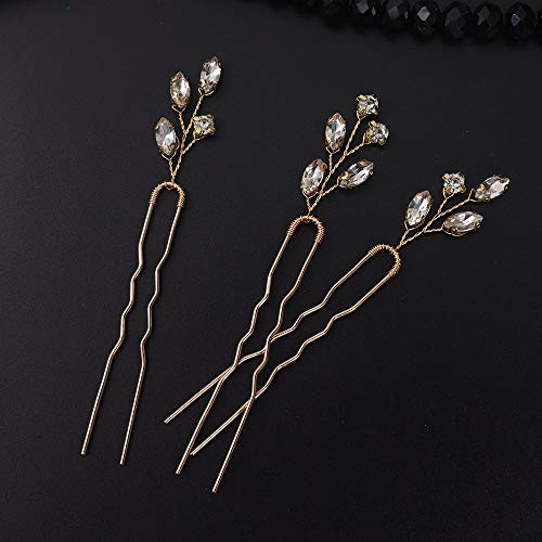 FXmimior Bridal Crystal Hair Pins Wedding Evening Party Hair Accessories Pack of 3 gold