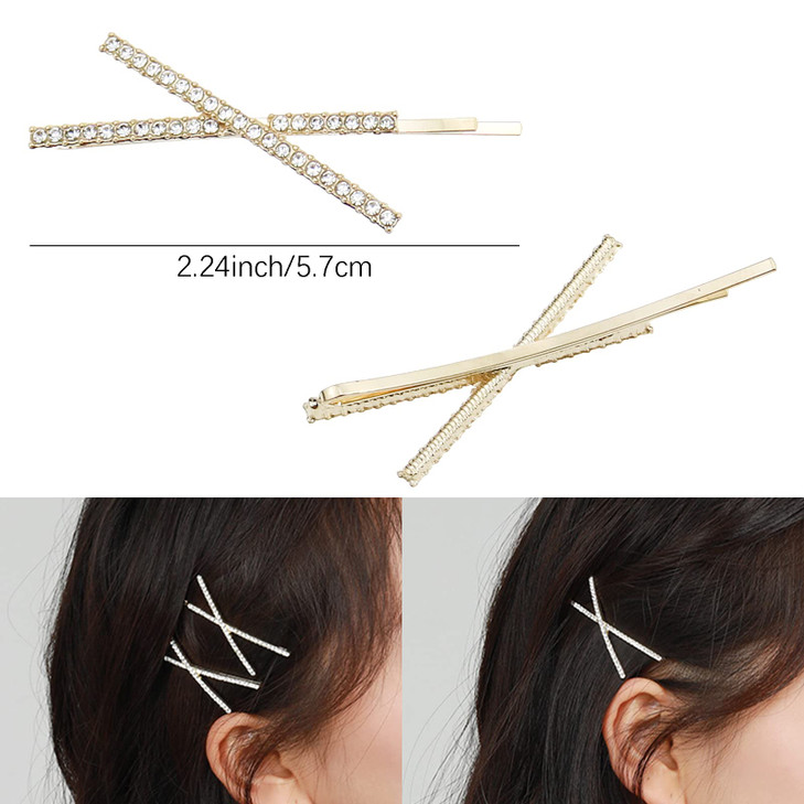 DIYstore 9 Pieces X Shaped Crystal Hair Pins Rhinestone Bobby Pin Metal Shiny Hair Clip Sparkly Hair Decorations Barrett