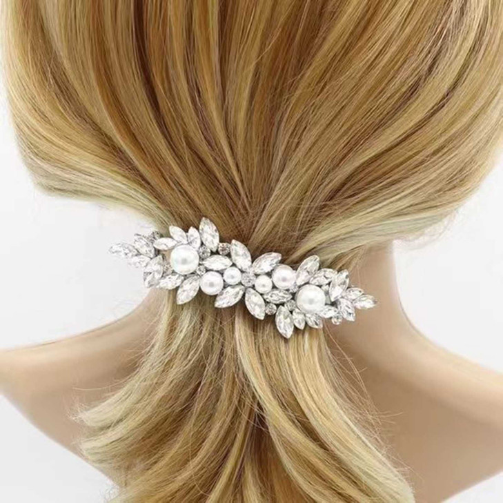 Zeshimb Wedding Crystal Hair Clips Vintage Pearl Hairpiece Clips Pearl Rhinestone Hair Barrette Silver Crystal Pearl Hai