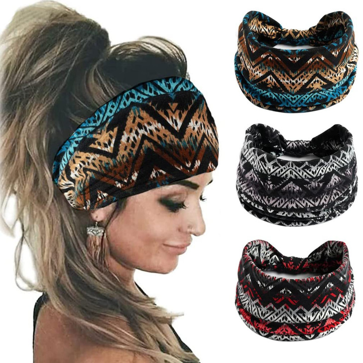 KElewon 3 Pack Women Wide Elastic Head Wrap Headband Sports yoga Hair Band 3 PackA06