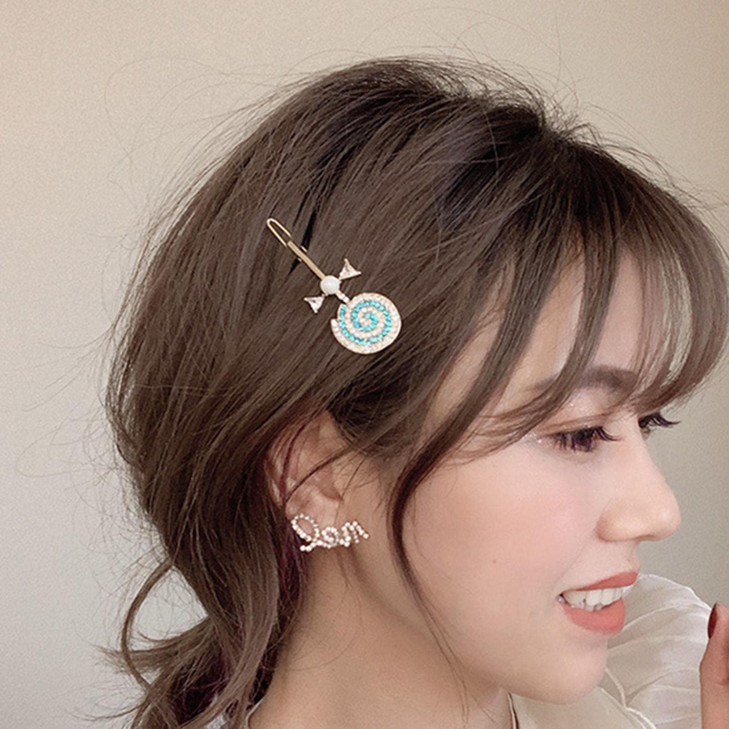 Zeshimb Rhinestone Pearl Hair Clip Pretty Crystal Lollipop Hair Barrettes Small Alligator Side Clips for Women Girls Thi