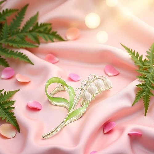 Tustao 1PC Pink Lily of The Valley Flower Hair Clips Large Metal Claw ClipOrchid ClampsLily Jaw Clamp Styling Accessorie