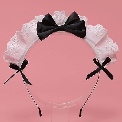 Galyacht Black Women Girls Lolita Headband Lace Bow Hair Band Maid Anime Cosplay Headwear Ribbon Bowknot Cute Hair Band