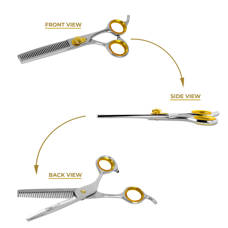 SHARF Gold Touch Barber 65 Inch 30Tooth Professional Thinning Shears 440c Japanese Stainless Steel Barber Scissors for M