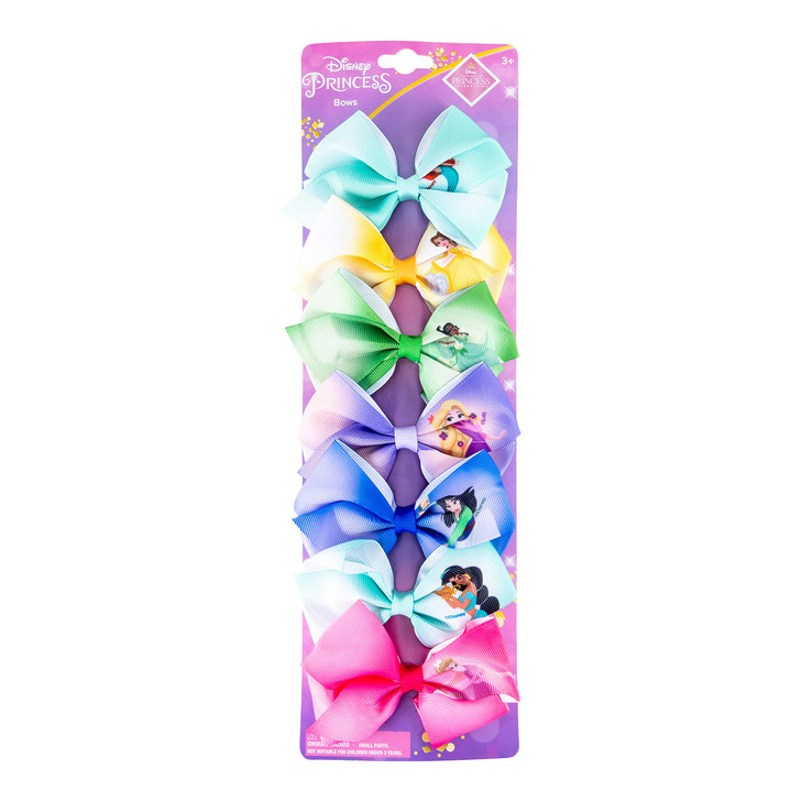 Disney Princess Girls Hair Accessories Gift Set Kids Hair Bows 7 Pcs 4 Inch Bundle Different Princess on Each Clip Allig