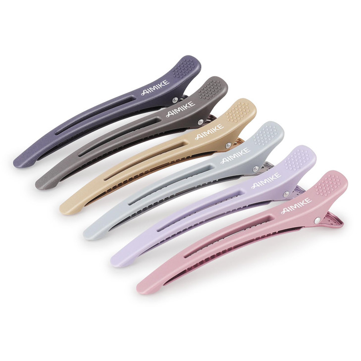 AIMIKE 6pcs Professional Hair Clips for Styling Sectioning AntiSlip NoTrace Duck Billed Hair Clips with Silicone Band Sa