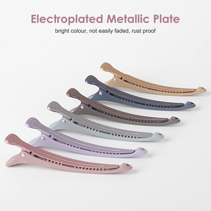 AIMIKE 6pcs Professional Hair Clips for Styling Sectioning AntiSlip NoTrace Duck Billed Hair Clips with Silicone Band Sa