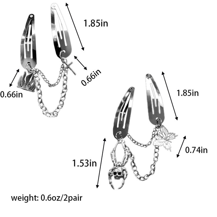ZHOUMEIWENSP 2PCS Halloween Metal Skull Hair Clips Retro Cross Hairpin with Tassel Punk Clips Novelty Hair Style Making