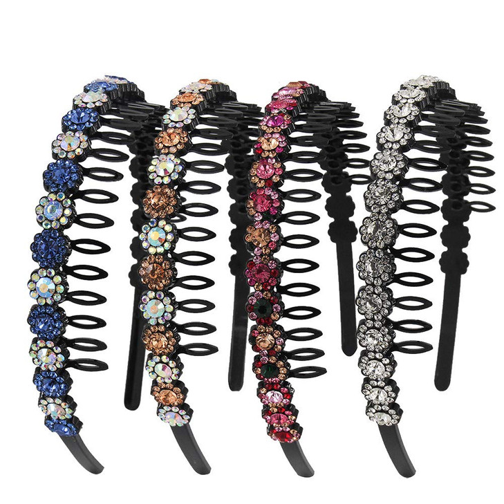 Yeshan Teeth Comb Headbands For Women with Rhinestone and Crystal beaded Plastic HairbandPack of 4