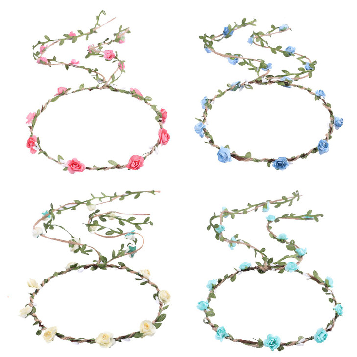 Whaline 4 Pcs Flower Crown Floral Wreath Headband Floral Garland Headbands Bohemian Style Headdress for Wedding Bride Br