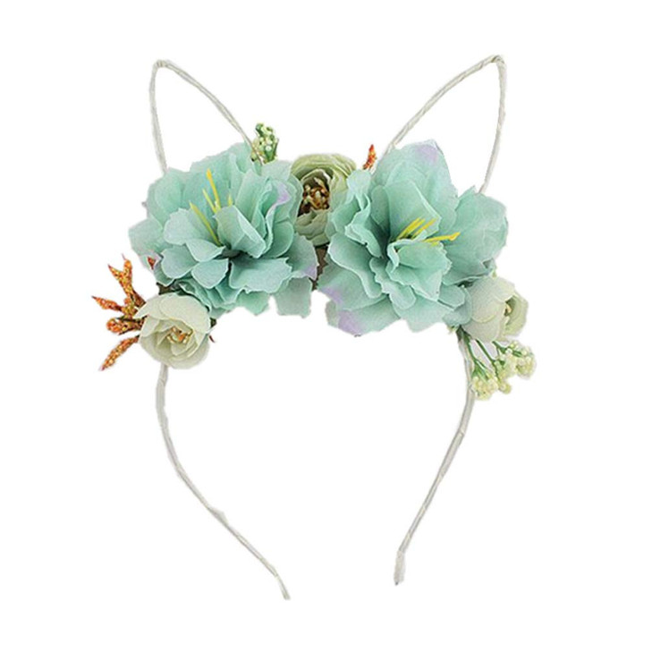 Easter Rabbit Ear Headband with Flowers Headpiece for Women Girls TSFG03 Water Blue