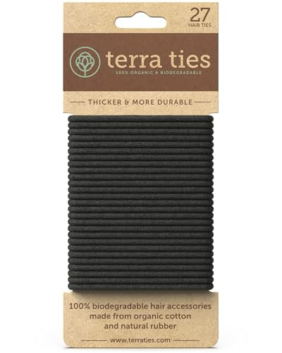 BIODEGRADABLE Elastic Hair Ties for Women Men Organic No Crease Black Hair Tie Ponytail Holders and Hairties for Buns Pl