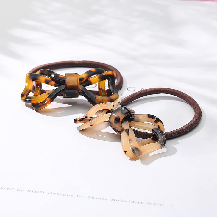 Brinie Tortoise Shell Hair Ties Bowknot Hair Scrunchies Elastic Hair Bands Styling Stretchy Ponytail Holders Hair Access