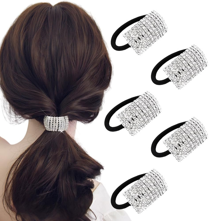 Xiwstar 5Pcs Womens Hair Bands Fashion Crystal Rhinestone Hair Ties Hairties Scrunchies Hair Accessories Ponytail Holder