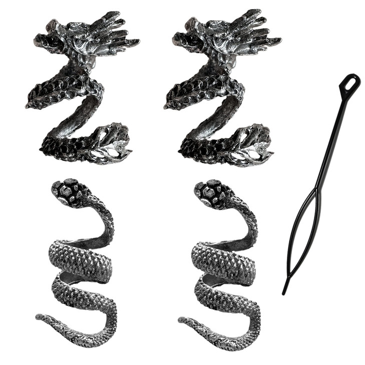 Nutty Natte 4 PCS Viking Dragon and Snake Alloy Beard Beads Hair Dreadlocks Beads for men Beard Bead Coils