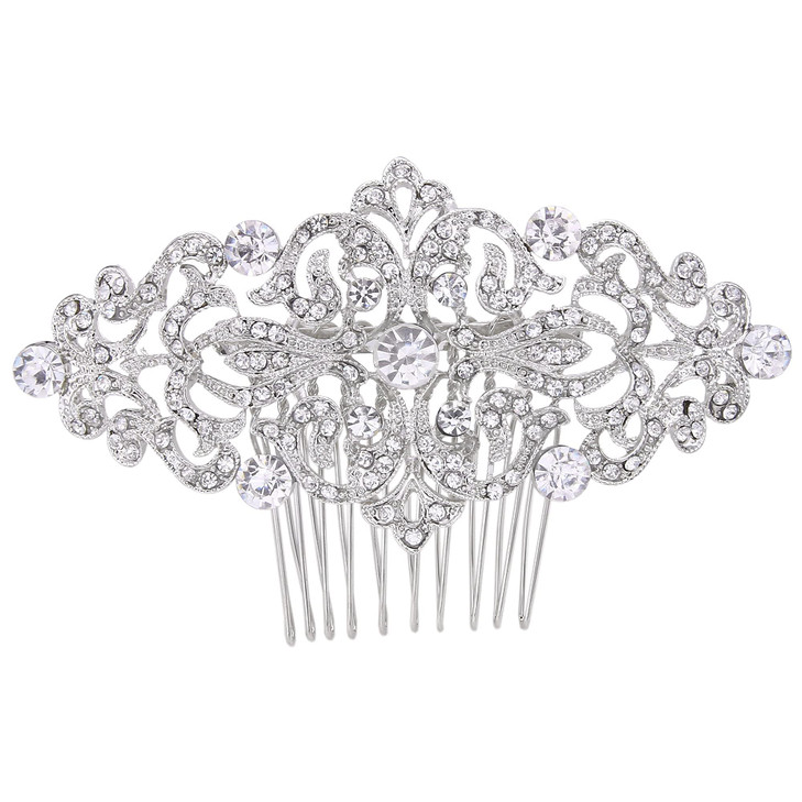 EVER FAITH Bridal Hair Accessories Austrian Crystal Art Deco Wave Wedding Hairpiece Side Comb for Bride Clear SilverTone