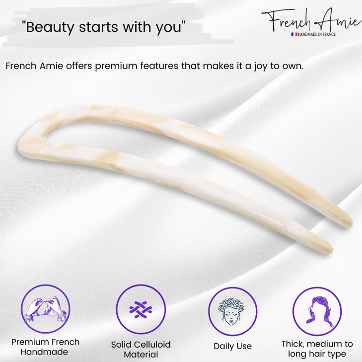 French Amie Ivory White Cream Handmade Large Cellulose Acetate Chignon Bun Holder U Hair Pin Stick Ivory white cream