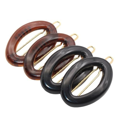 Parcelona French Eggie Oval Shell Black Mini Celluloid Acetate Side Slide Barrette Snap on Hair Clips 4 Pieces