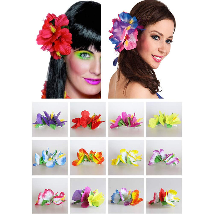 Lawie 14 Pack Artificial Large Silk Tropical Hibiscus Flower Hair Clips Barrettes Fake Floral Bows With Clear Alligator