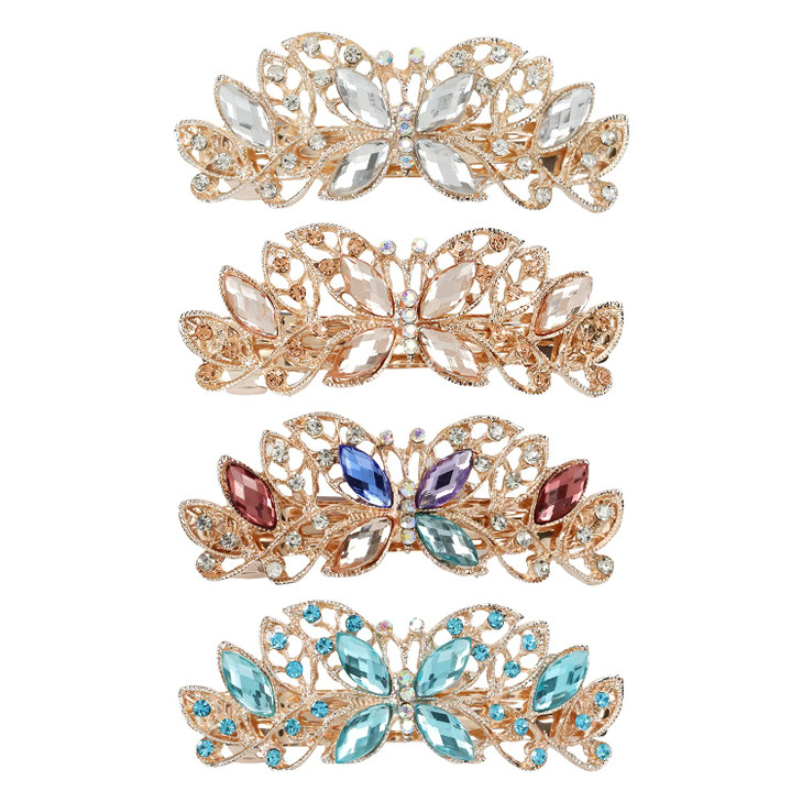 Lawie 4 Pack Luxury Butterfly Jeweled Crystal Rhinestone Glitter Sparkly Metal Hair Barrettes Snap Clips Hairpins Hairgr