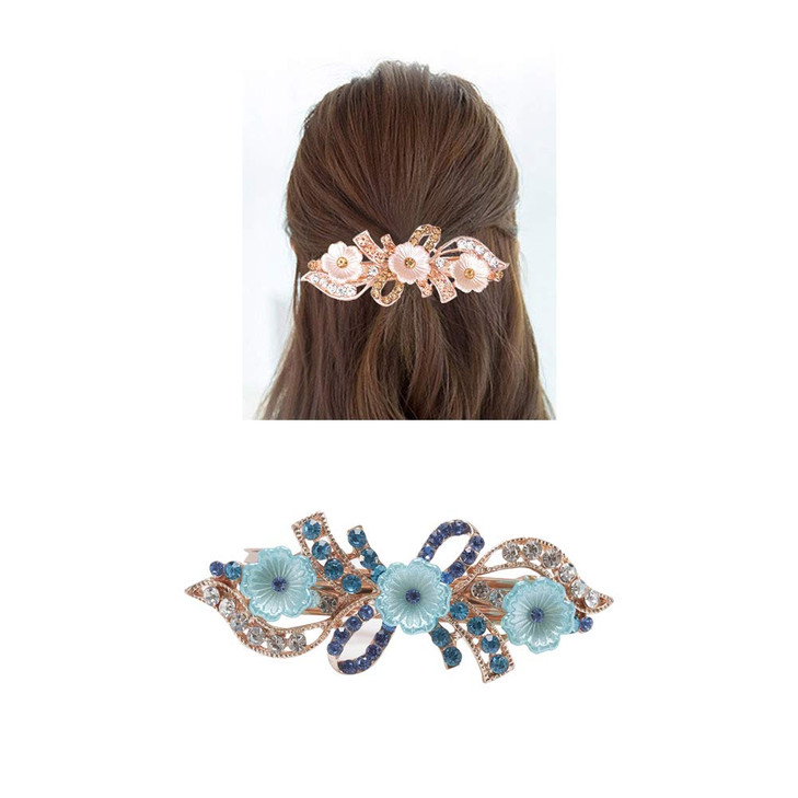Lawie 6 Pack Large Delicate Floral Jeweled Crystal Rhinestone Pearl Glitter Sparkly Gold Metal Snap Hair Clips Hairpins