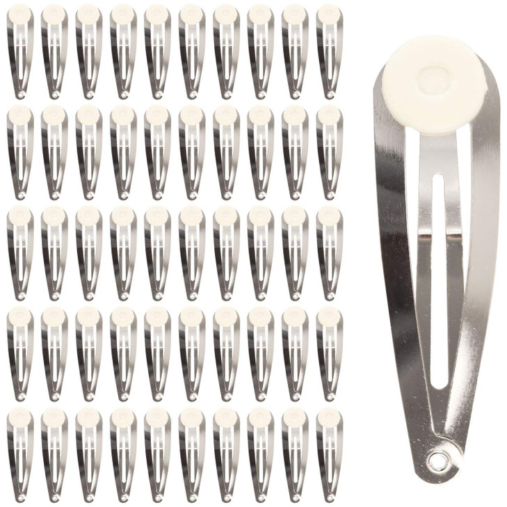 Lawie 50 Pack Bulk 2 Inch 5 CM Glue Pad Snap Metal Hair Clips Barrettes Hairpins Clips Hairgrips Craft DIY Accessories