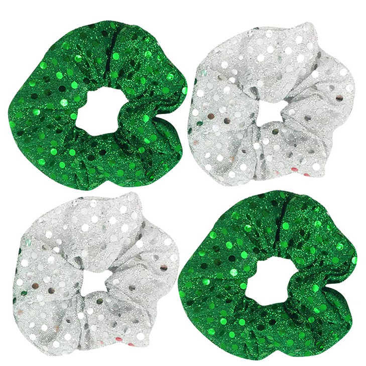 MOONBCT 4 Pack Glitter Sequins Christmas Hair Scrunchies Fabric White and Green Ponytail Holder Elastic Hair Ties Hair B