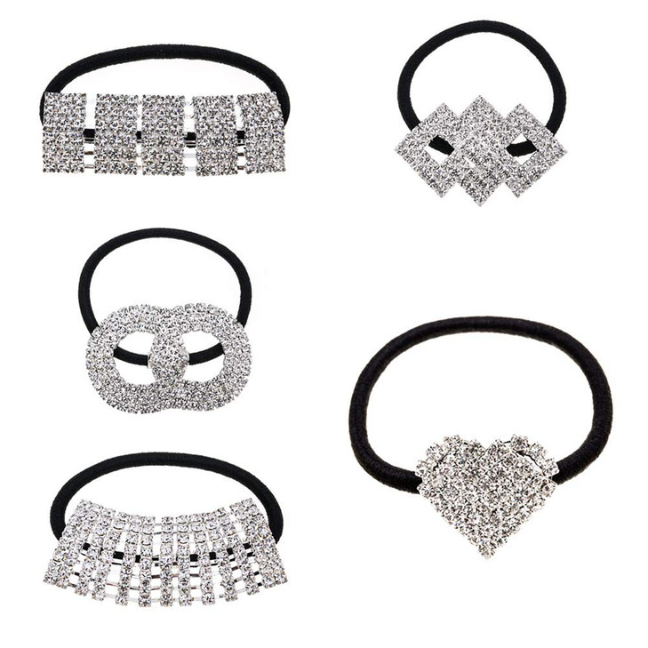 Xiwstar 5Pcs Elastic Hair Scrunchies Bands Crystal Rhinestone Hair Ties Accessories Ponytail Holder Headbands for Women