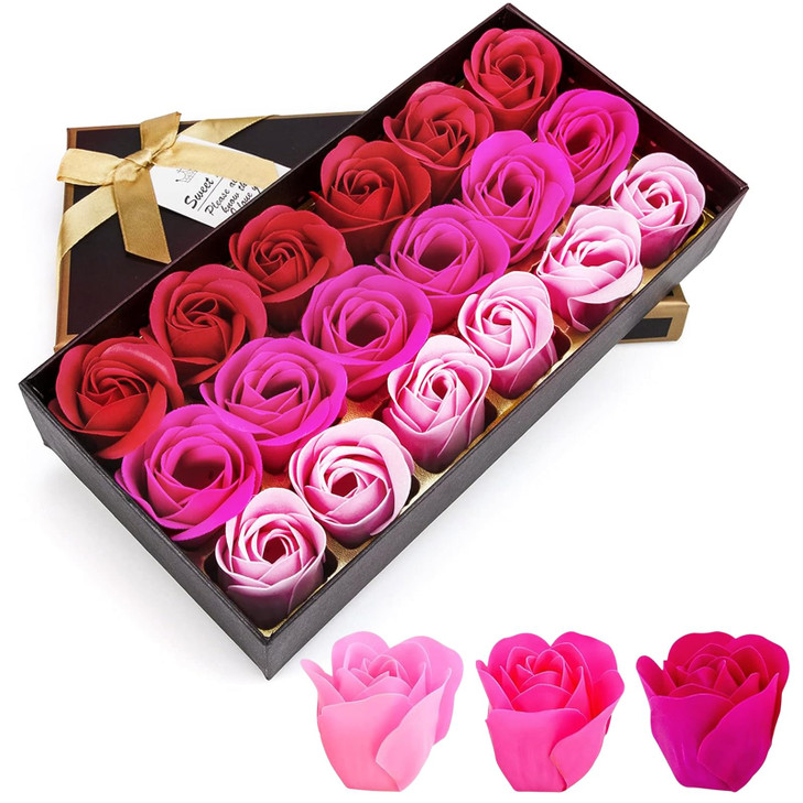 Little World Bath Soap Rose Flower - Floral Scented Rose Petals for Bath, Petals Body Soap in Gift Box for Valentine's Day, Anniversary, Birthday, Mo