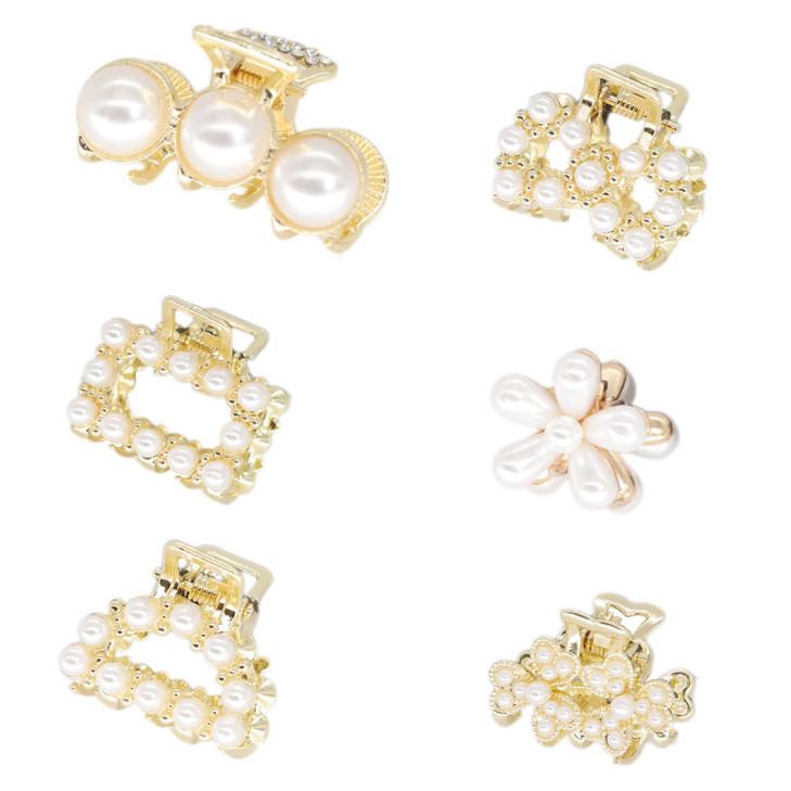 6PCS Sweet Mini Meatl Claw Clip With Pearl Barrettes Claw Crab Hairpins Styling Fashion Hair Accessories for Women Girl
