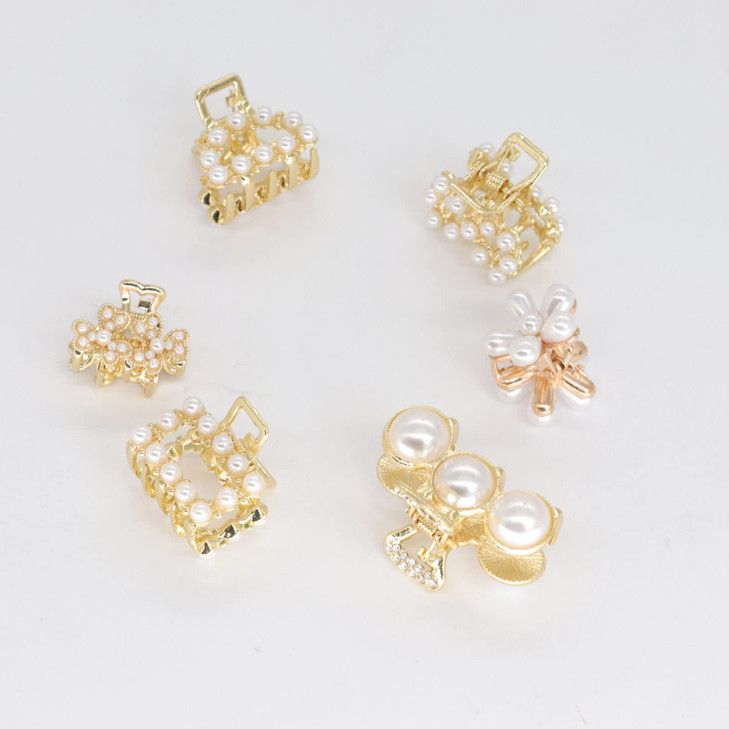6PCS Sweet Mini Meatl Claw Clip With Pearl Barrettes Claw Crab Hairpins Styling Fashion Hair Accessories for Women Girl