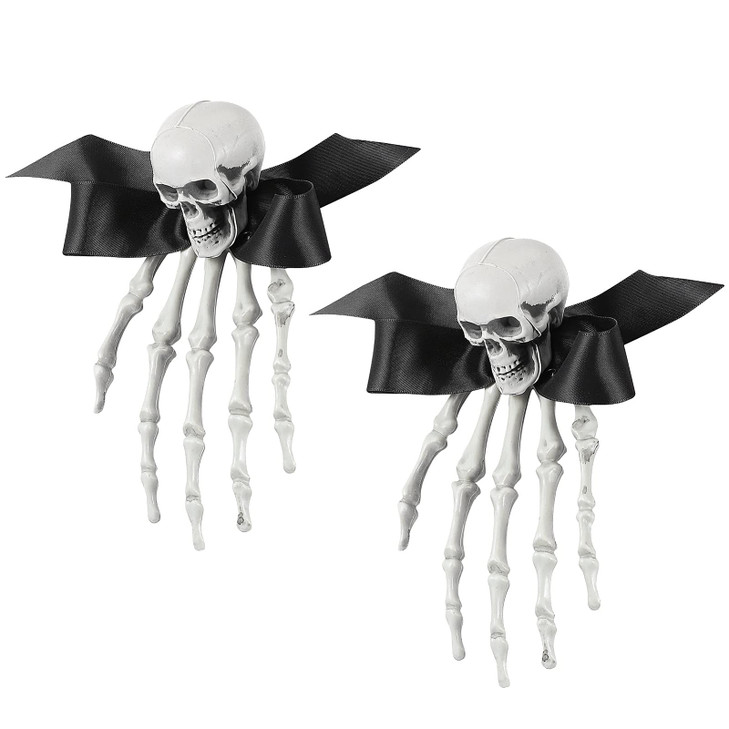 BESPORTBLE 2 Pcs Halloween Hand Bone Shape Hair Clip with Black butterfly Ribbon Skeleton Claws Skull Hand Hair Barrette