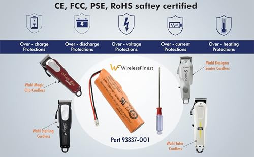 WirelessFinest Battery Replacement for Wahl Magic Clip Clipper Hair Cordless Designer Senior Sterling4 Beretto Super Tap
