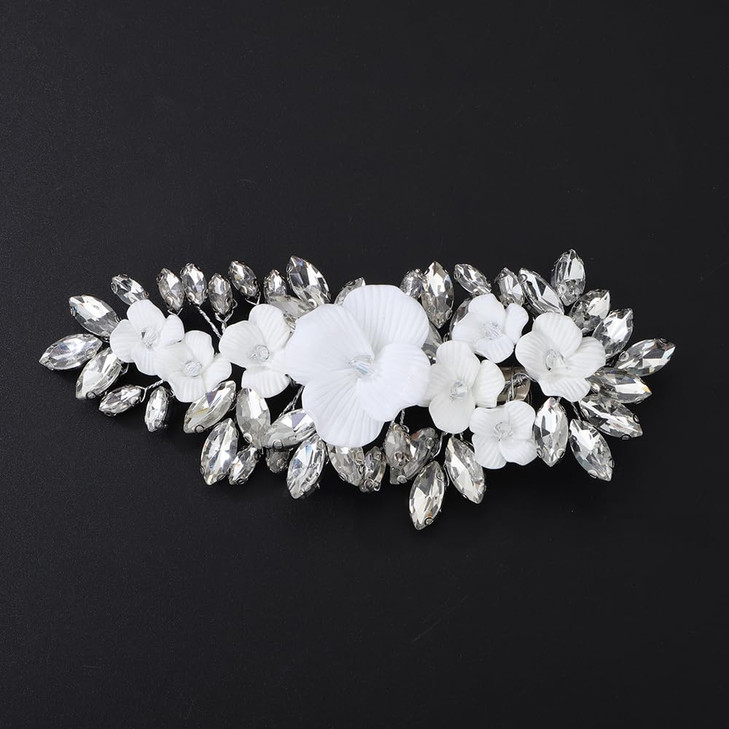 Teyglen Flower Bridal Hair Clips Crystal Bride Wedding Hair Clips Rhinestone Hair Barrettes Floral Flower Headpiece Brid