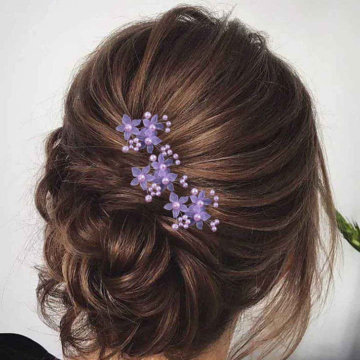 Aneneiceera Pearl Bride Wedding Hair Pins Purple Bead Hair Piece Bridal Flower Headpieces bridesmaid Hair Accessories fo