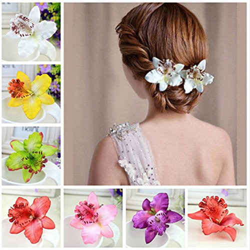 10 Pieces Women Chiffon Flowers Hair Clips Butterfly Orchid Alligator Clips for Bridal Wedding Accessory Beach Party Wed