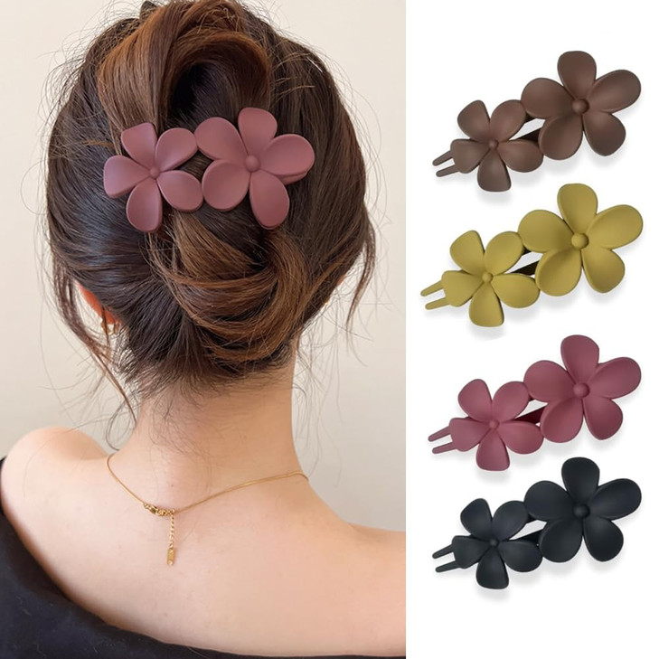 4Pcs Flower Hair Clips Matte Large Hair Barrette Hairpins French Hair Pins Decorative for Hair Accessories NonSlip Hair